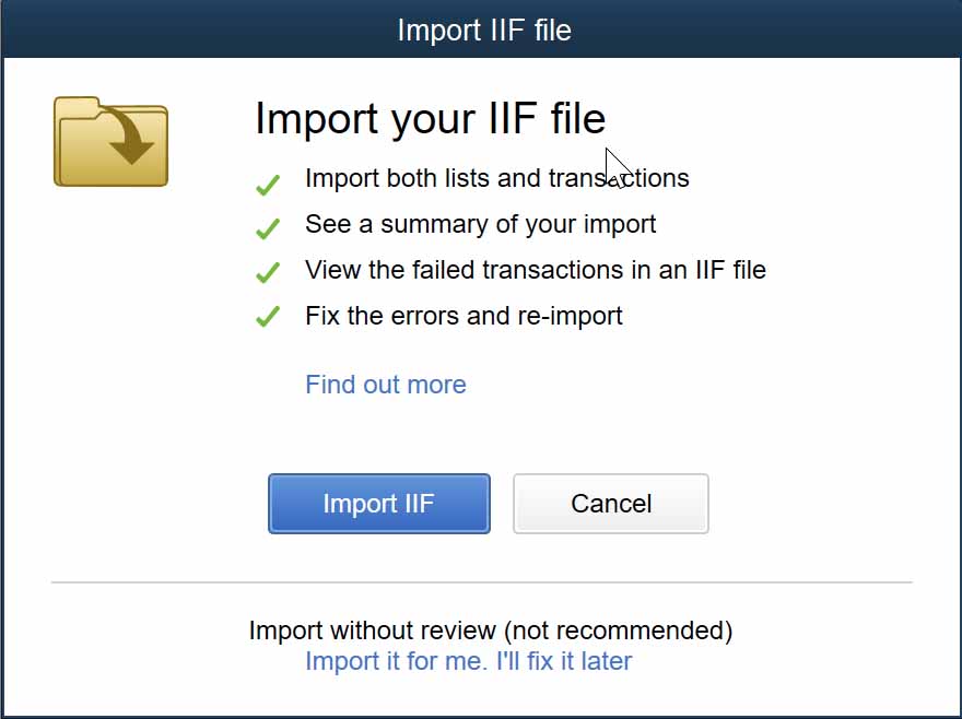 Import IIF Modal Popup in QuickBooks Desktop