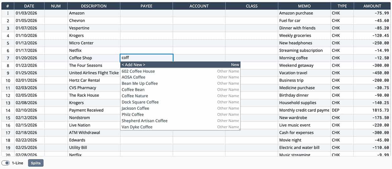 CSV Editor showing column mapping to QuickBooks fields