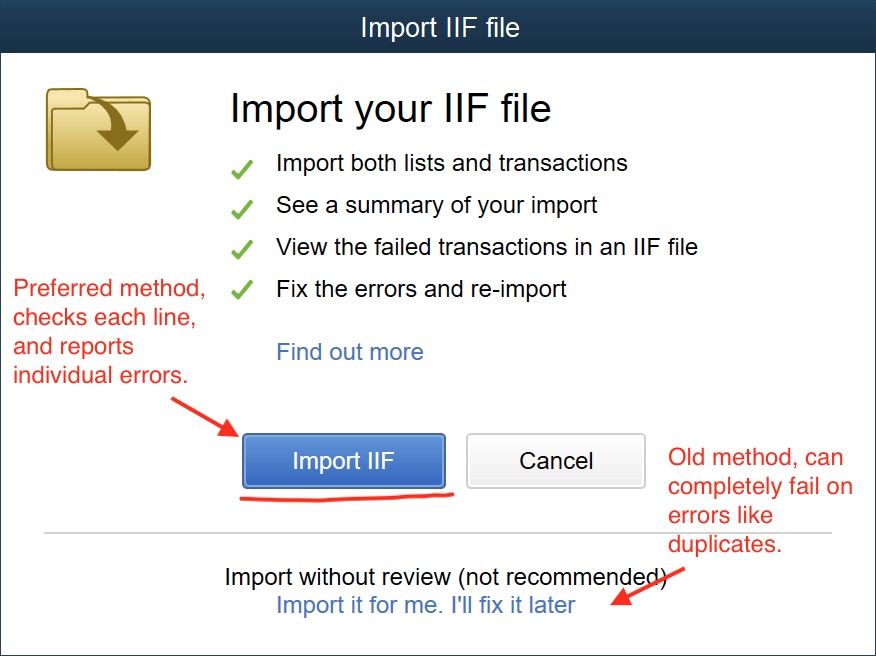 QuickBooks new import style with validation
