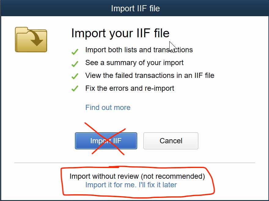 QuickBooks best import option for transaction IIF